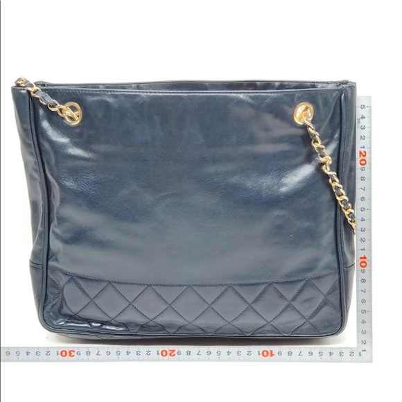 Chanel Navy Blue Lambskin Quilted Gold Chain Tote Bag - Picture 3 of 10